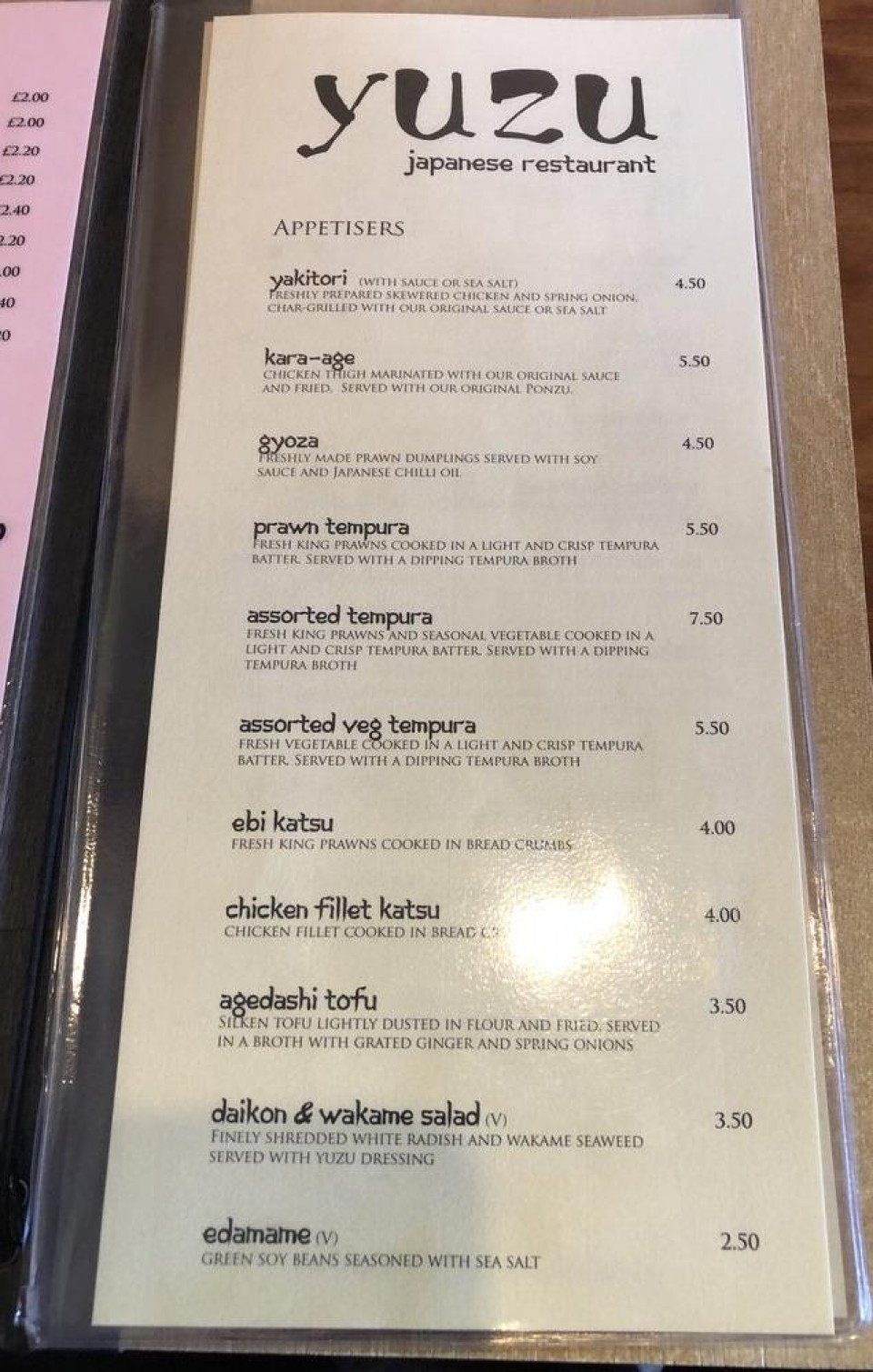 Yuzu - Price Menu 1
